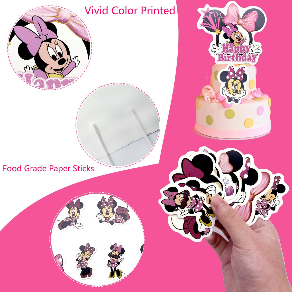 BJPERFMS 17-pack cupcake toppers for Minnie decoration ideal for parties