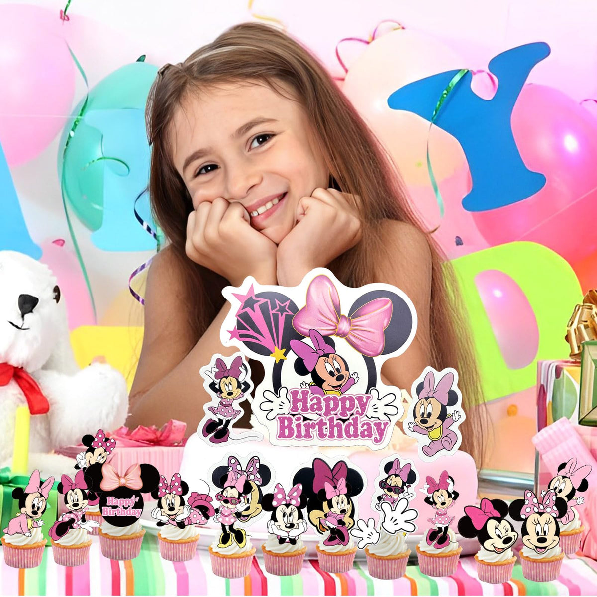 BJPERFMS Minnie pink decorations enhance cupcake presentation