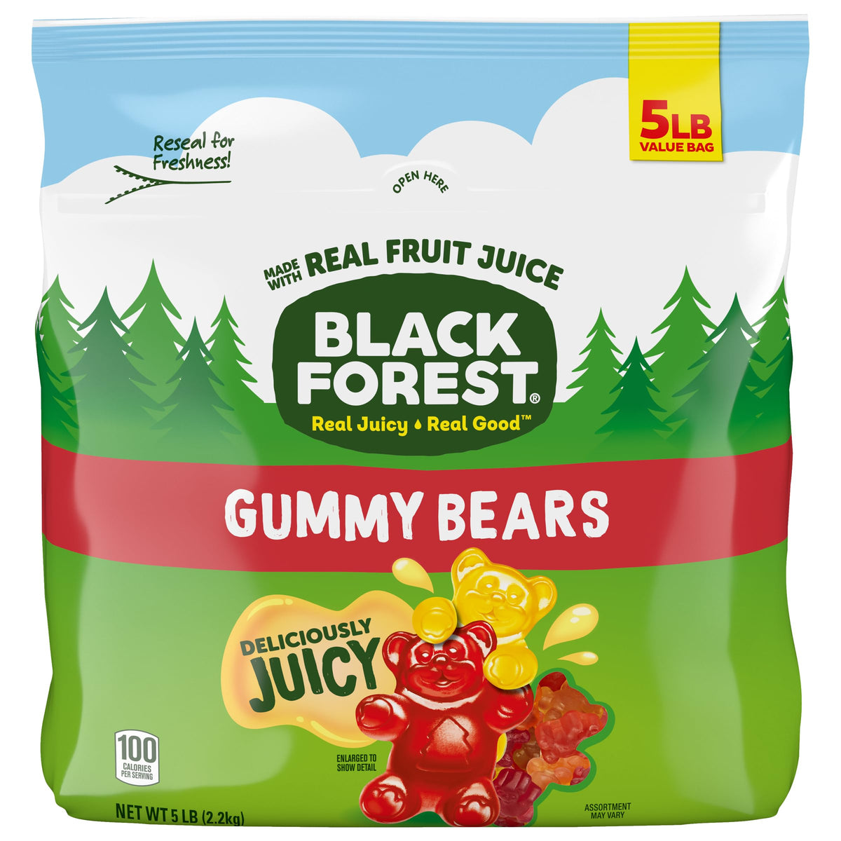 Black Forest Gummy Bears 5-pound resealable bag ready for everyday snacking.