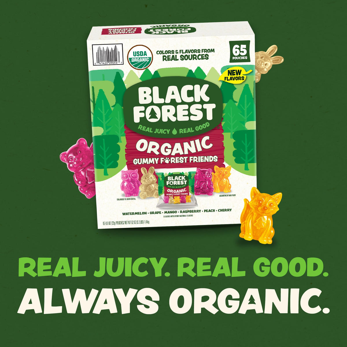 Black Forest Organic Forest Friends close-up, juicy gummy texture and shine