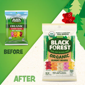 Black Forest Organic Gummy Bears reveal vibrant natural colors from real sources.