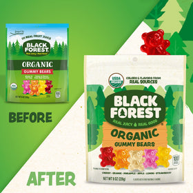 Black Forest Organic Gummy Bears closeup showing soft-juicy texture