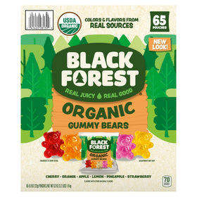 Black Forest Organic Gummy Bears packaging for pantry-friendly 65-pack