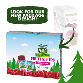 Black Forest Stretch Island Raspberry Strip wrapper showcases convenient single-serve packaging.