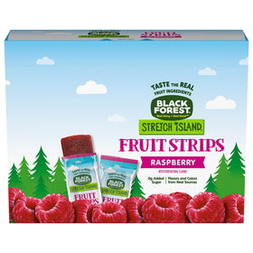 Black Forest Stretch Island Raspberry Strips box; ideal pantry staple for on-the-go snacking.