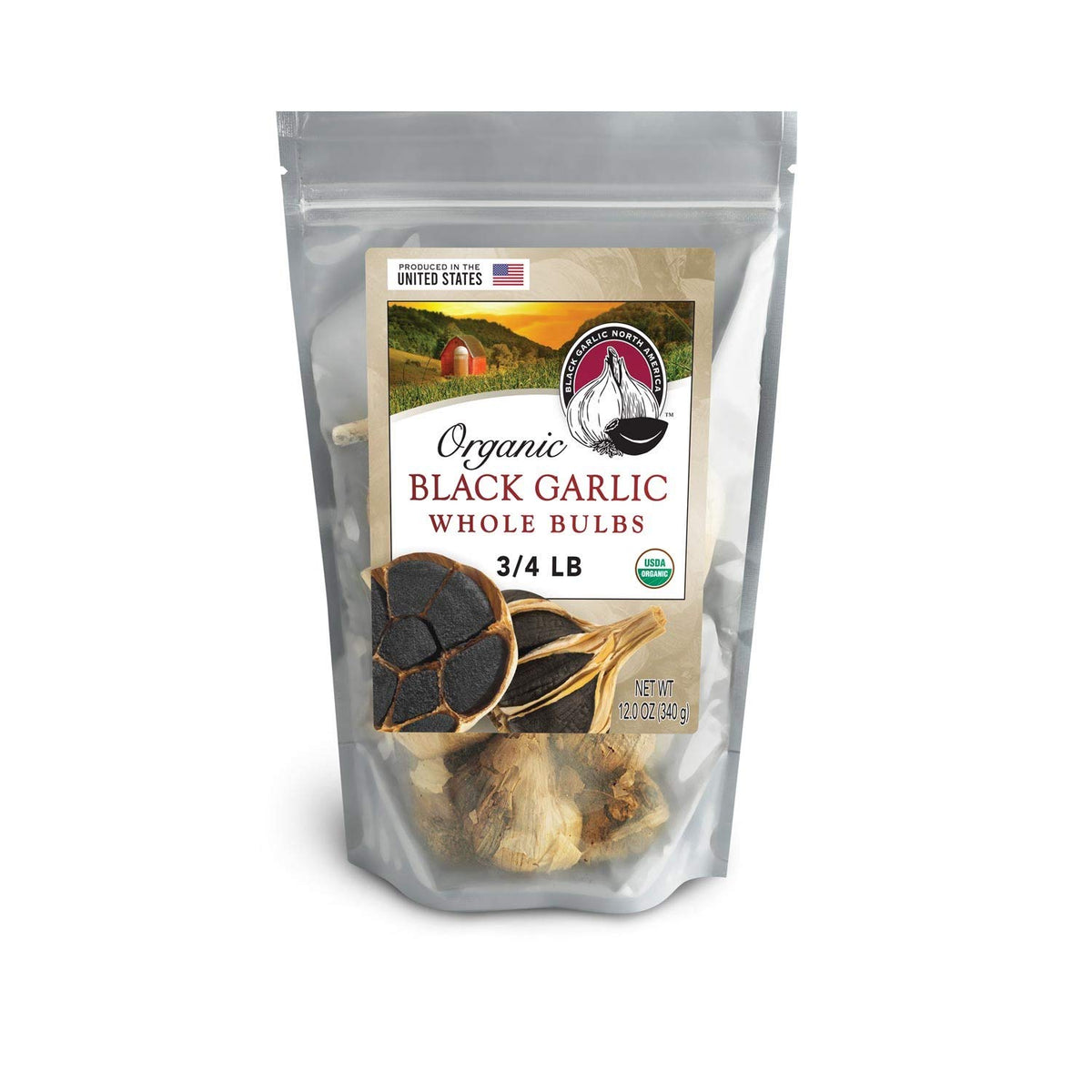 Black Garlic North America whole bulbs in a 12 oz bag for roasting and sauces.