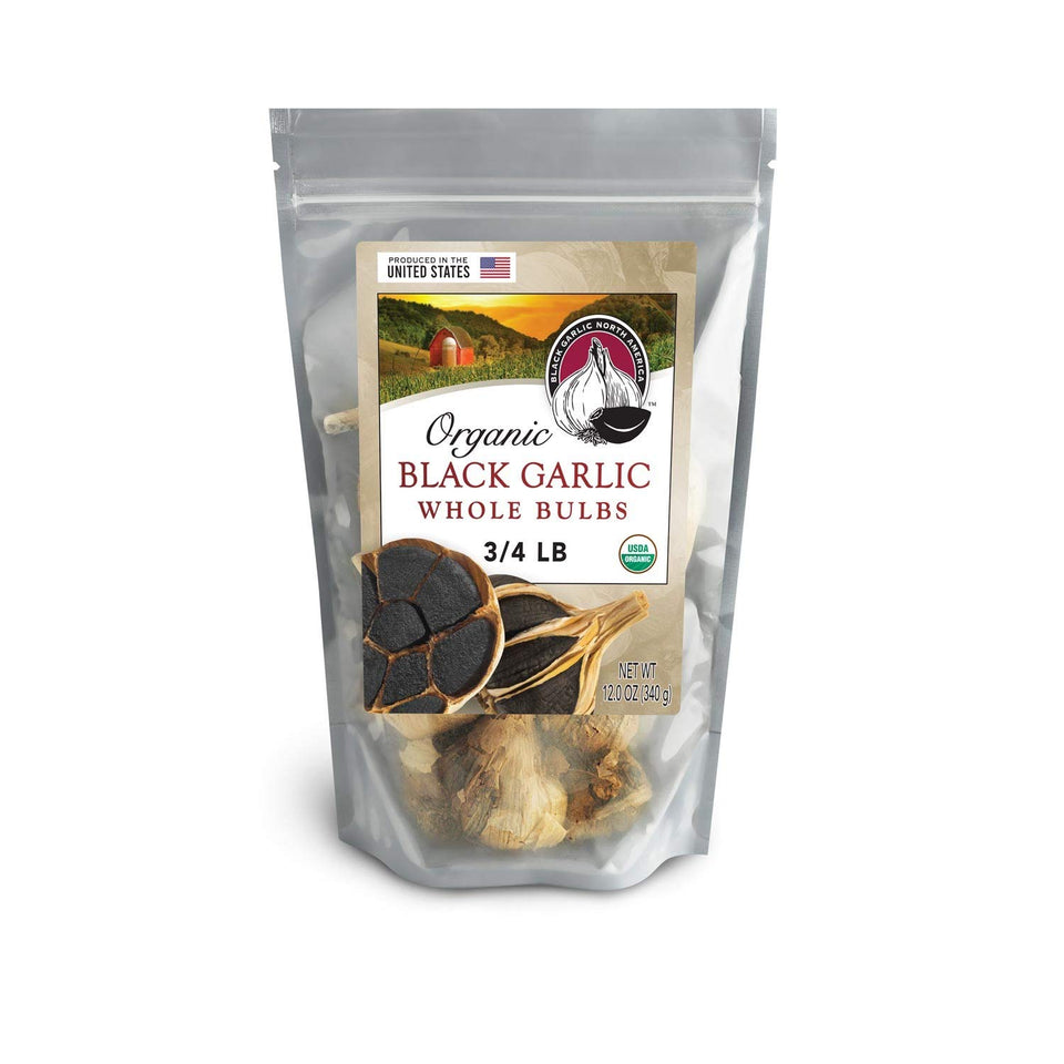 Black Garlic North America whole bulbs in a 12 oz bag for roasting and sauces.