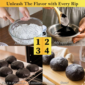 Black Hut squid ink sauce jar shows versatile coloring for soups and sauces