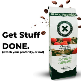 Black Insomnia chocolate raspberry flavor bag invites a rich tasting experience.