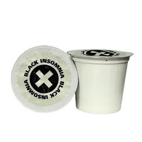 Keurig-compatible Black Insomnia cups for quick, intense brews.