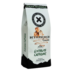 Black Insomnia Extreme Caffeine coffee bag front—bold flavor and high caffeine promise