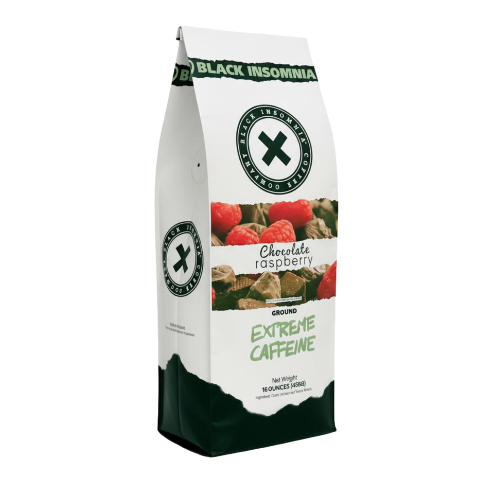 Black Insomnia extreme caffeine coffee bag highlights a bold morning start.