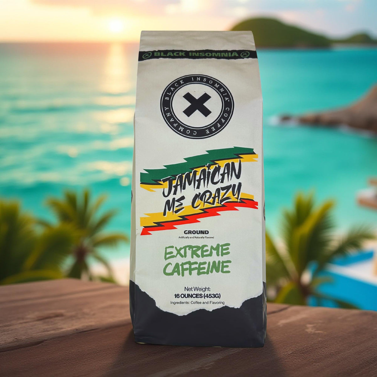 Black Insomnia Jamaican Me Crazy flavor with caramel vanilla swirl