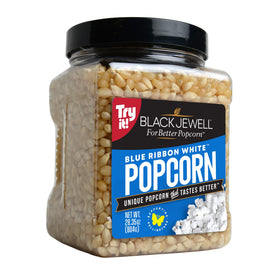 Black Jewell Blue Ribbon White kernels ready to pop for tender, fluffy popcorn