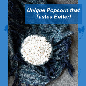 Black Jewell Blue Ribbon White popped corn in a bowl with a light, delicate crunch
