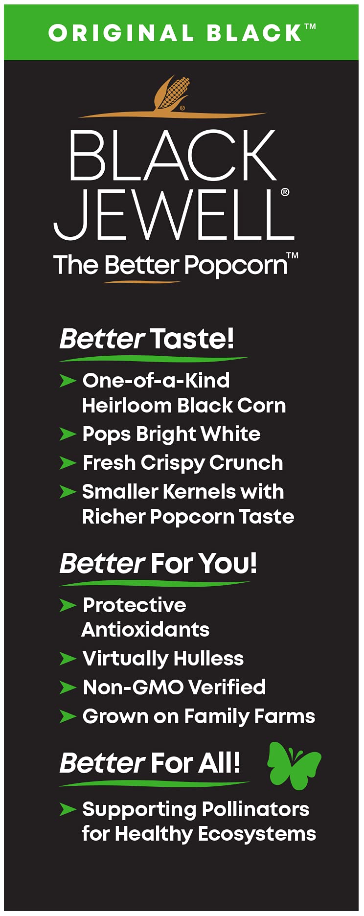 Black Jewell Crimson kernels show vivid color with a bright, balanced popcorn flavor.