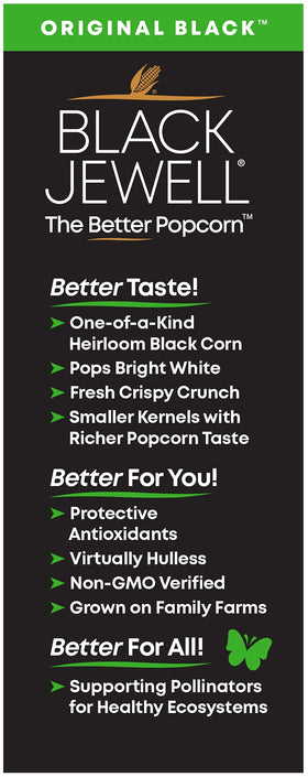 Black Jewell Crimson kernels show vivid color with a bright, balanced popcorn flavor.