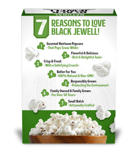 Black Jewell gourmet popcorn hull-less kernels for easy eating.