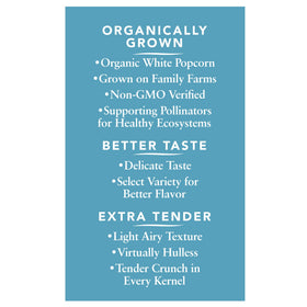 Black Jewell Organic Select White popcorn microwave-ready view for quick, tasty snacking.