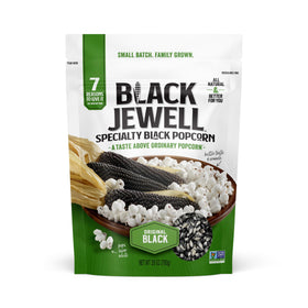 Black Jewell Original Black popcorn kernels in a pack, ready to pop for fresh snacking
