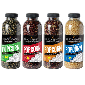Black Jewell 15 oz kernels front view, ready to pop for movie night.