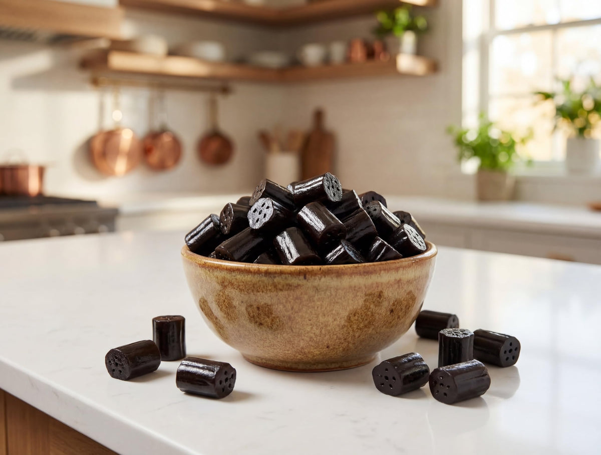 Emporium Candy Black Licorice Bites freshness in sealed bag.
