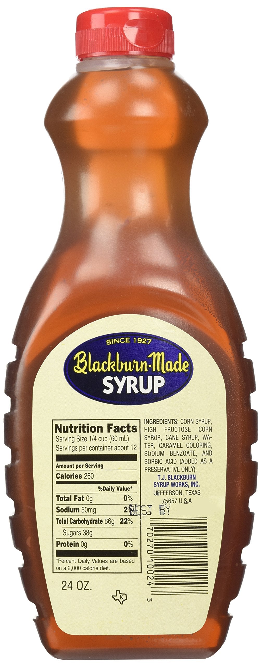 Blackburn's Pancake & Waffle Syrup bottle close up for baking and desserts