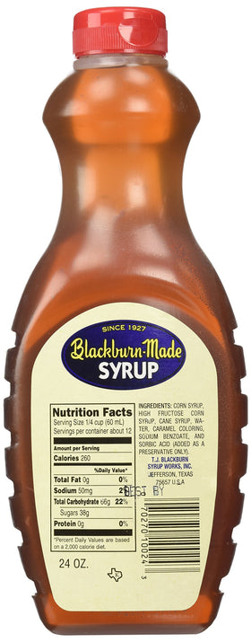 Blackburn's Pancake & Waffle Syrup bottle close up for baking and desserts