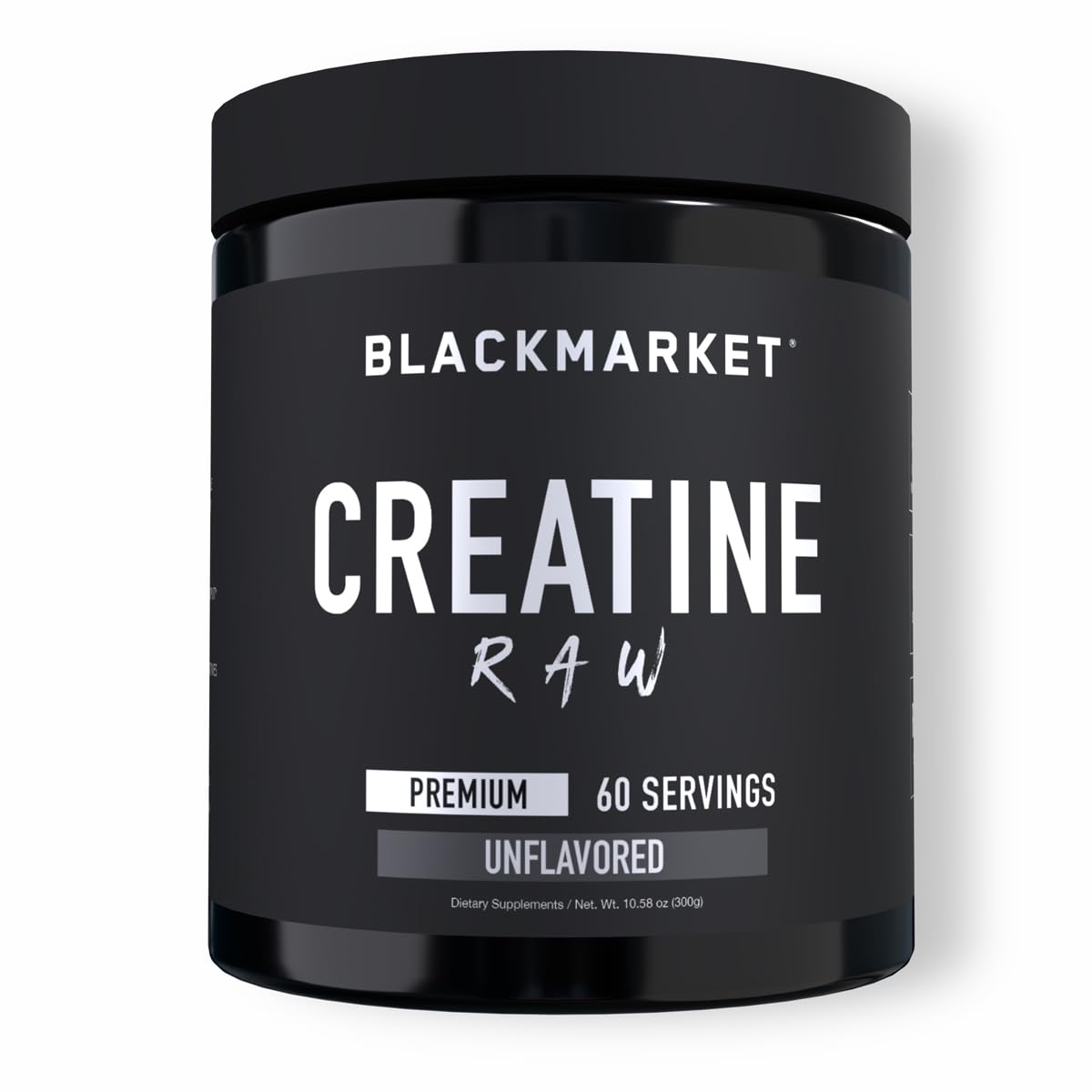 BLACKMARKET RAW Creatine powder in a jar for strength and performance