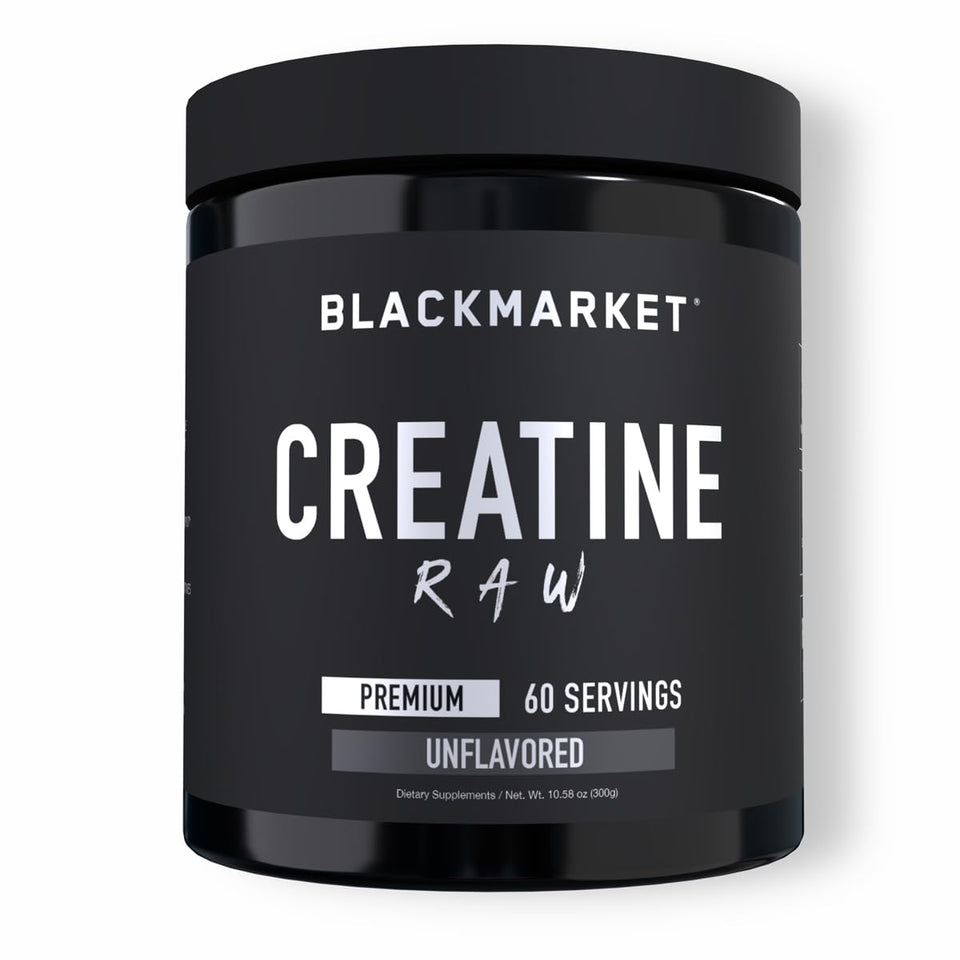 BLACKMARKET RAW Creatine powder in a jar for strength and performance