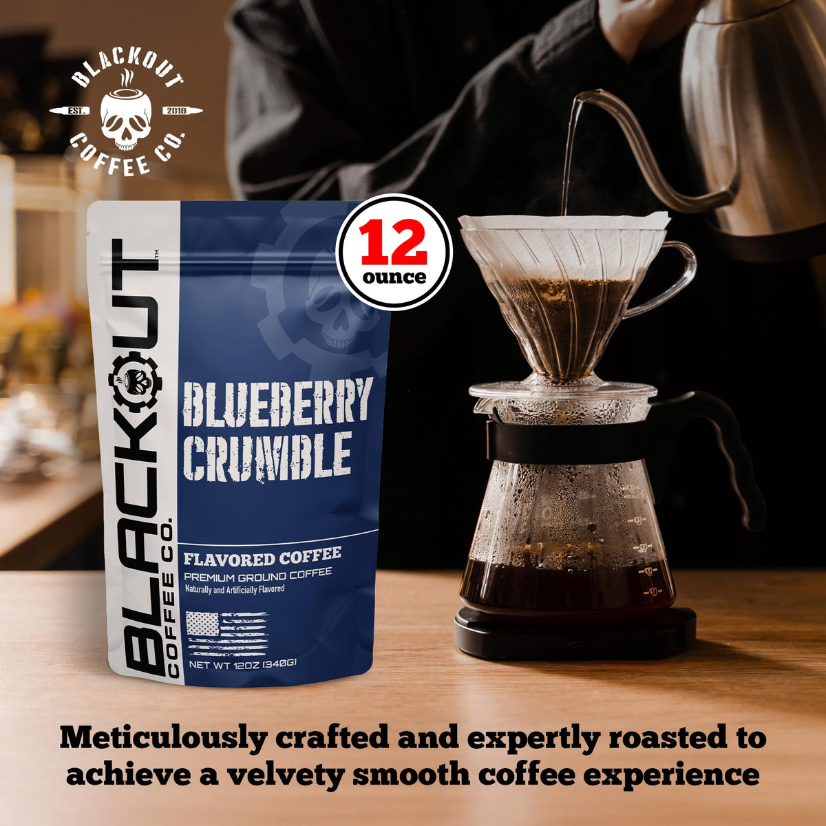 Blackout Coffee Blueberry Crumble espresso-shot delivering bold taste with berry nuance.
