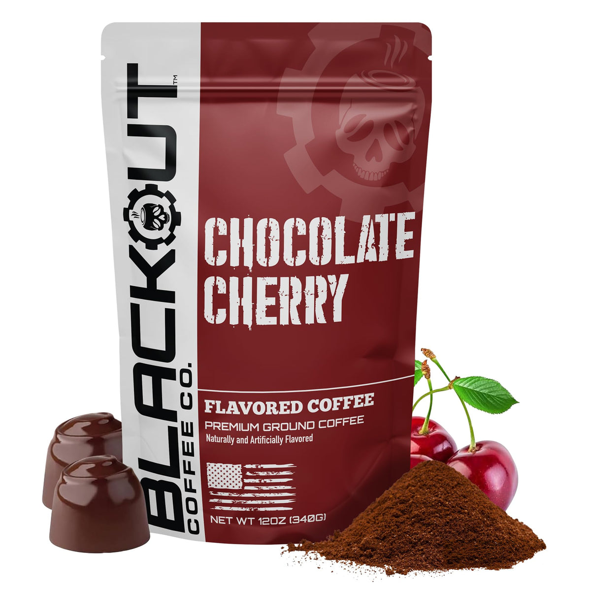 Blackout Coffee Co. bag showcasing chocolate cherry flavor for smooth daily brew.