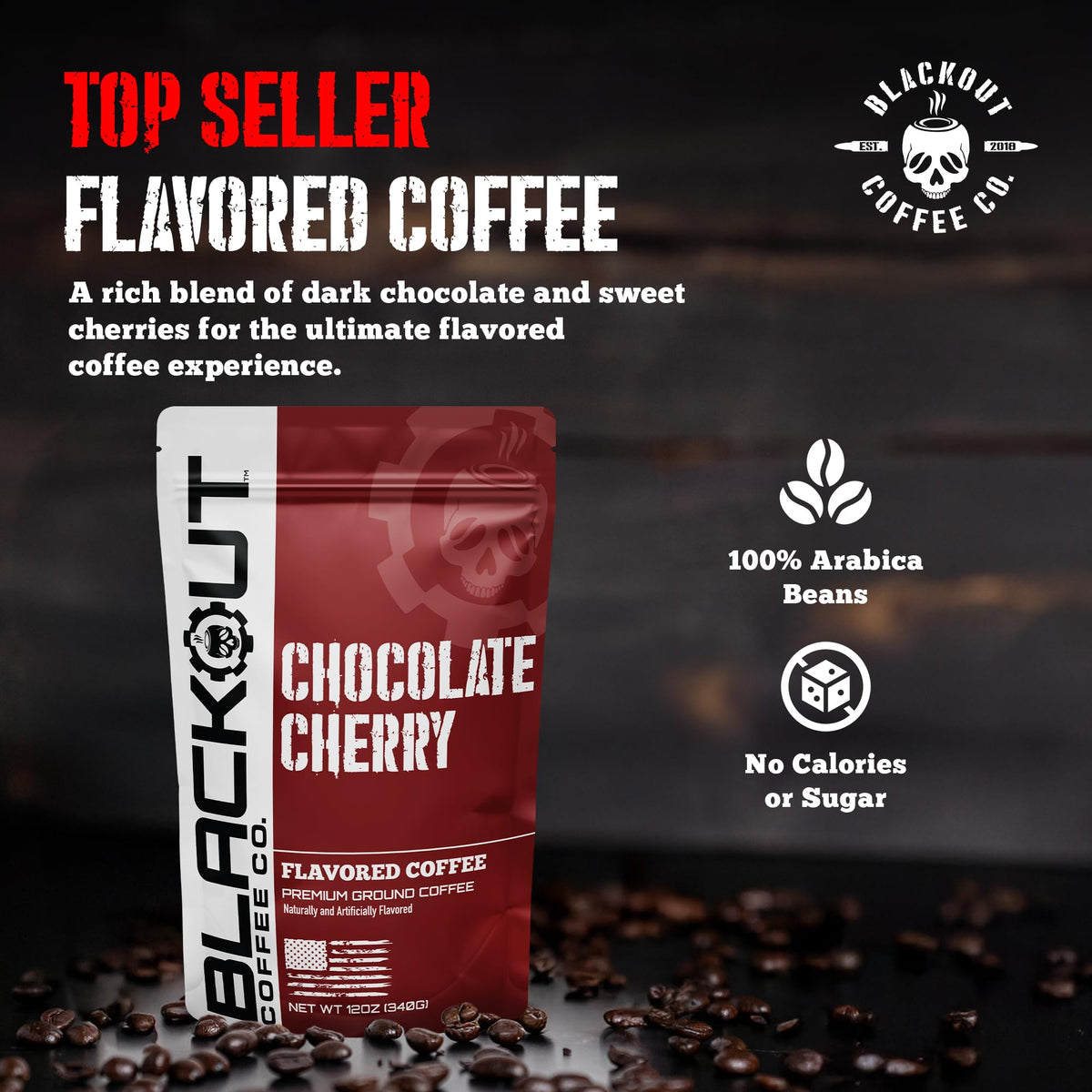 Blackout Coffee Co. chocolate cherry cup evokes rich aroma and balanced taste.