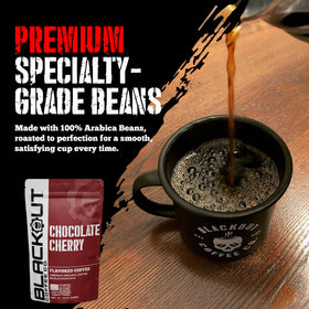 Blackout Coffee Co. roasted in America logo signals freshness.