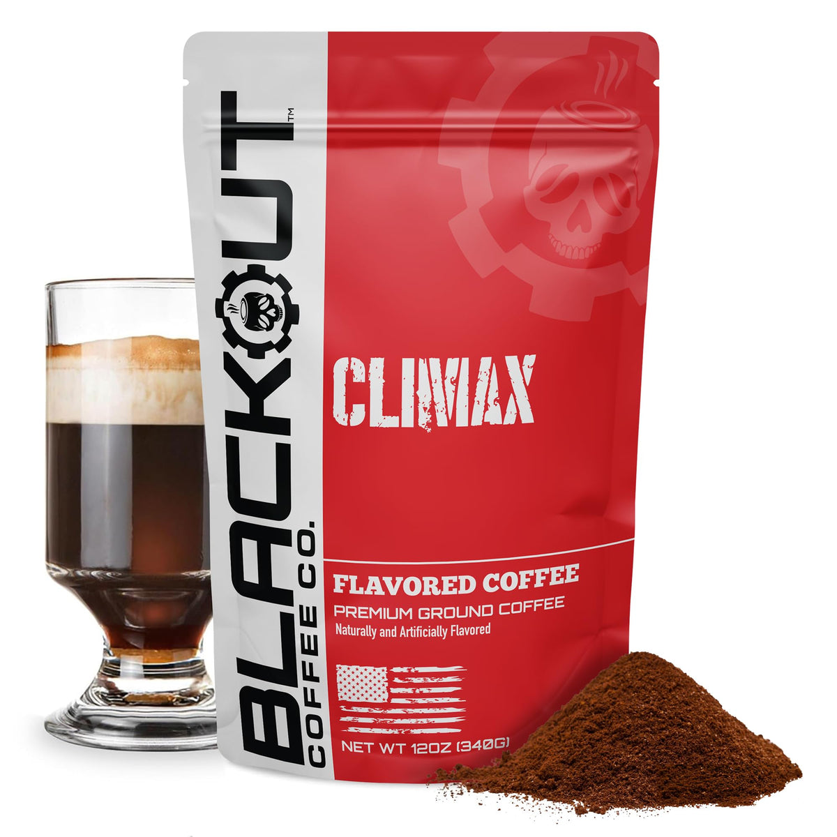 Blackout Coffee Climax Amaretto Irish Cream Kahlua bag with rich aroma and dessert-style flavor.