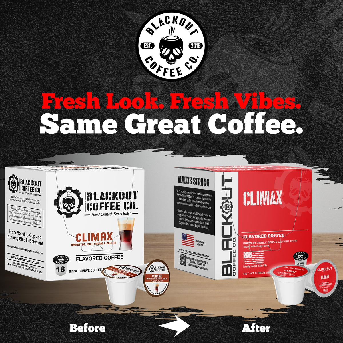 Blackout Coffee Climax premium Arabica beans are roasted in the USA for rich aroma
