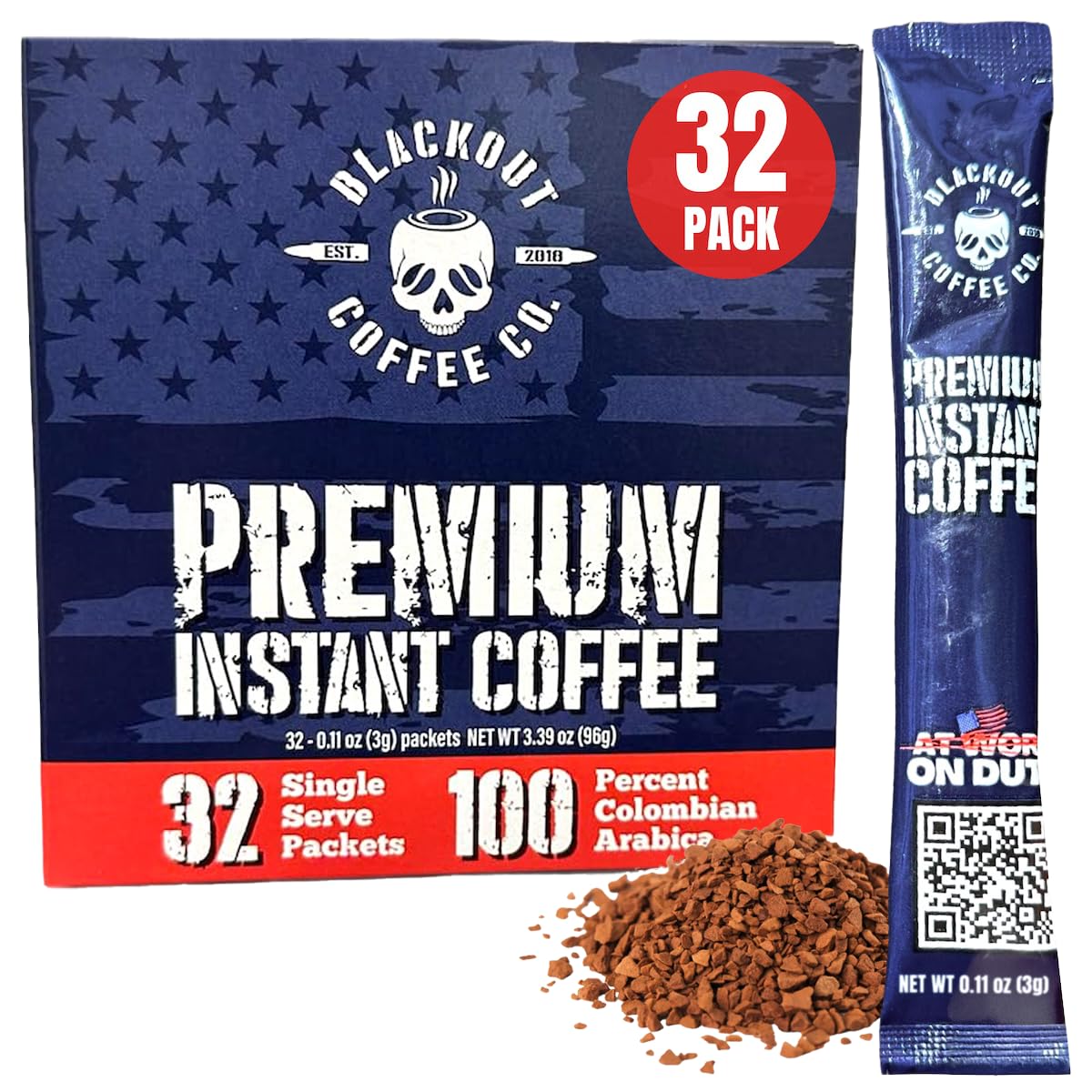 Blackout Coffee Colombian Arabica instant coffee cup with bold aroma for quick mornings.