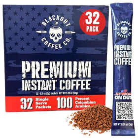 Blackout Coffee Colombian Arabica instant coffee cup with bold aroma for quick mornings.