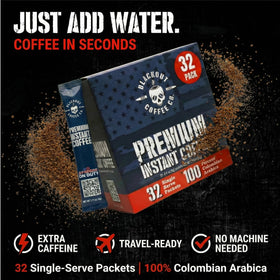 Blackout Coffee instant coffee packet ready in seconds for on-the-go fueling.