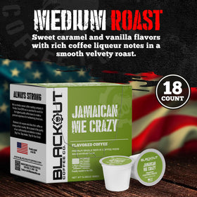 Blackout Coffee Jamaican Me Crazy pods compatible with K-Cup brewers for easy setup.
