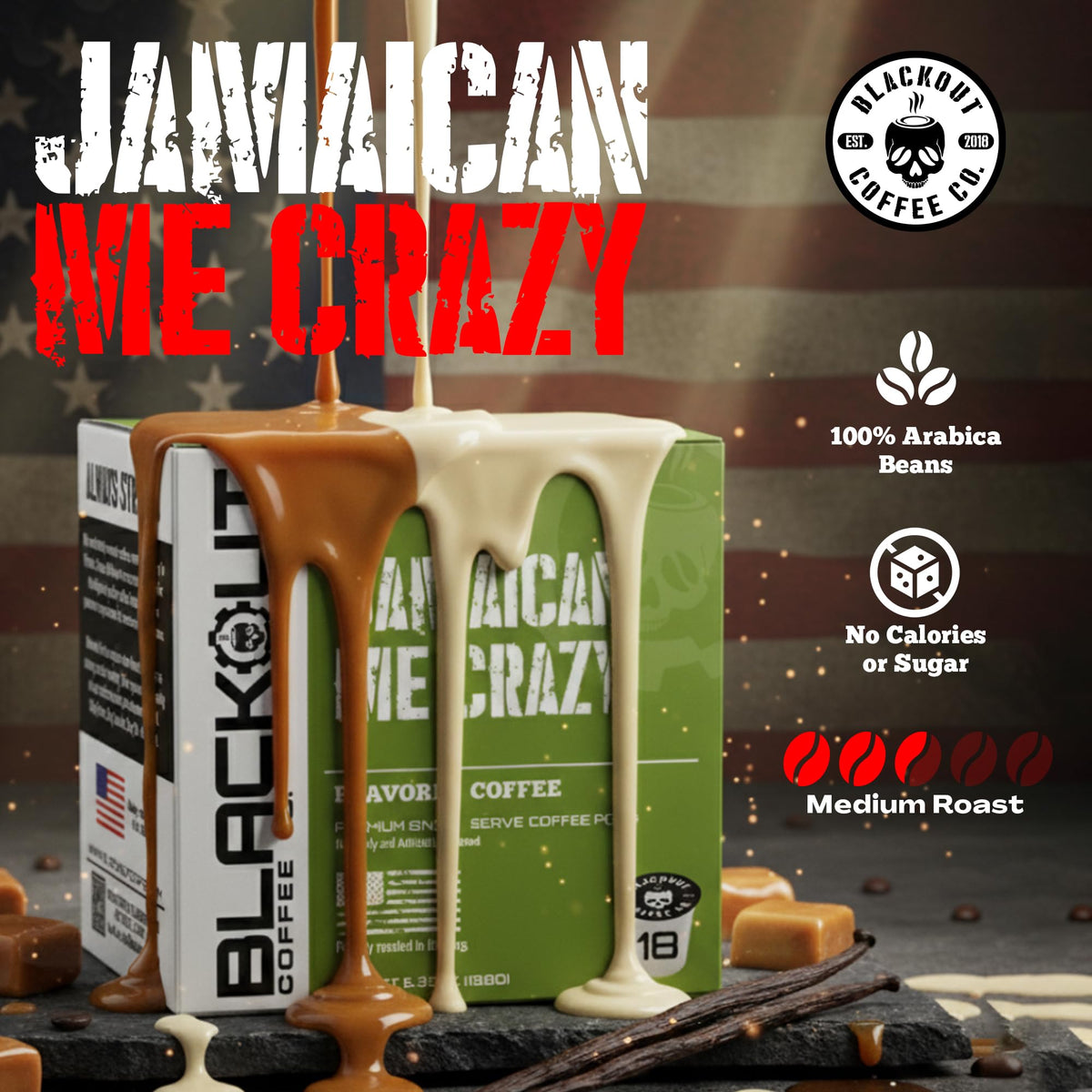 Blackout Coffee Jamaican Me Crazy pod mug-steaming scene for aromatic enjoyment.
