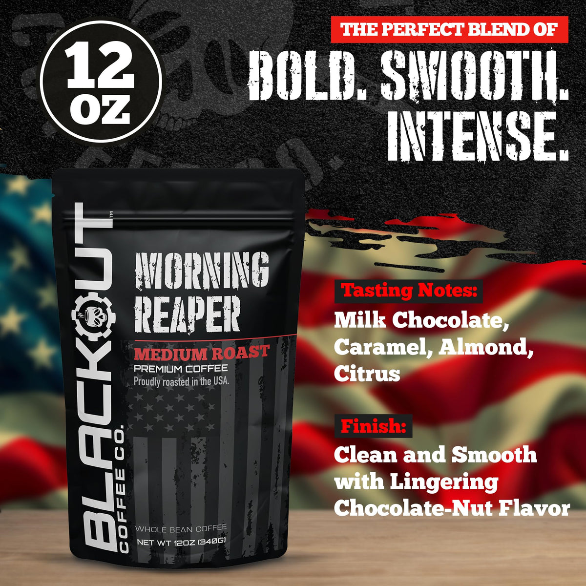 Blackout Coffee Morning Reaper bold-flavor offers strong character without bitterness.