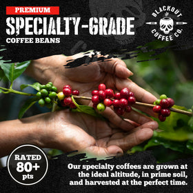 Packaging notes support for active military with each purchase from Blackout Coffee Pitch Black Espresso.
