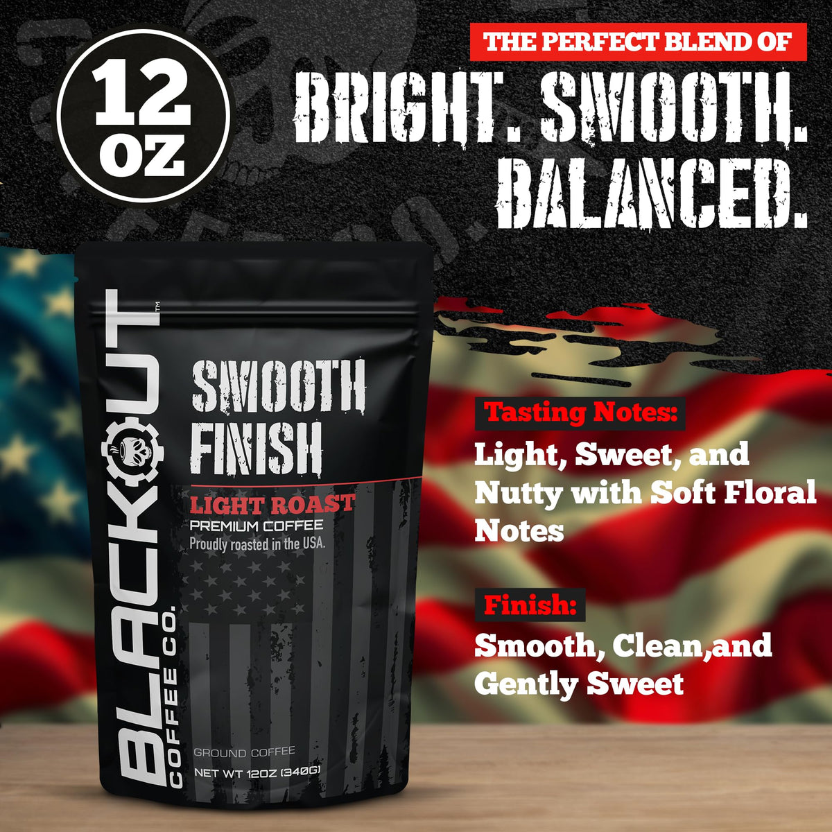 Blackout Coffee Co pre-ground for easy brewing across drip, espresso, and pour-over methods.