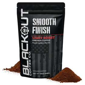 Blackout Coffee Co smooth finish ground coffee offers a balanced, aromatic cup in a 12oz bag.