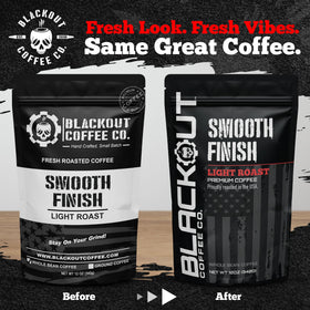 Blackout Coffee Smooth Finish whole beans invite fresh grinding for a vibrant morning brew.