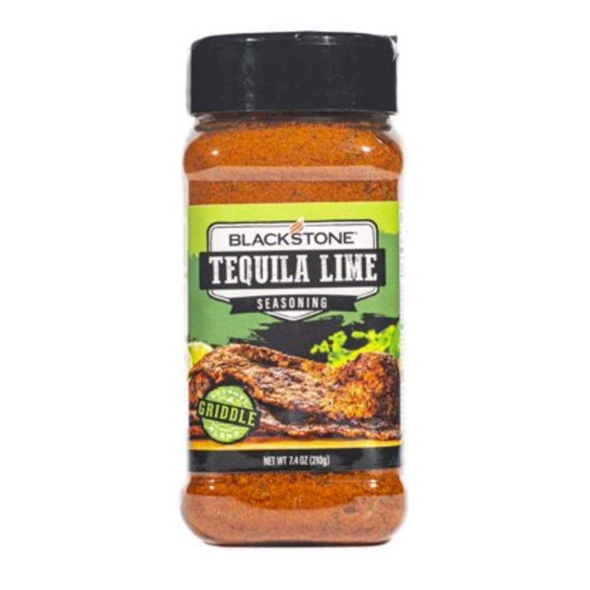 Close-up of BLACKSTONE Tequila Lime bottle highlights citrus notes for rub.
