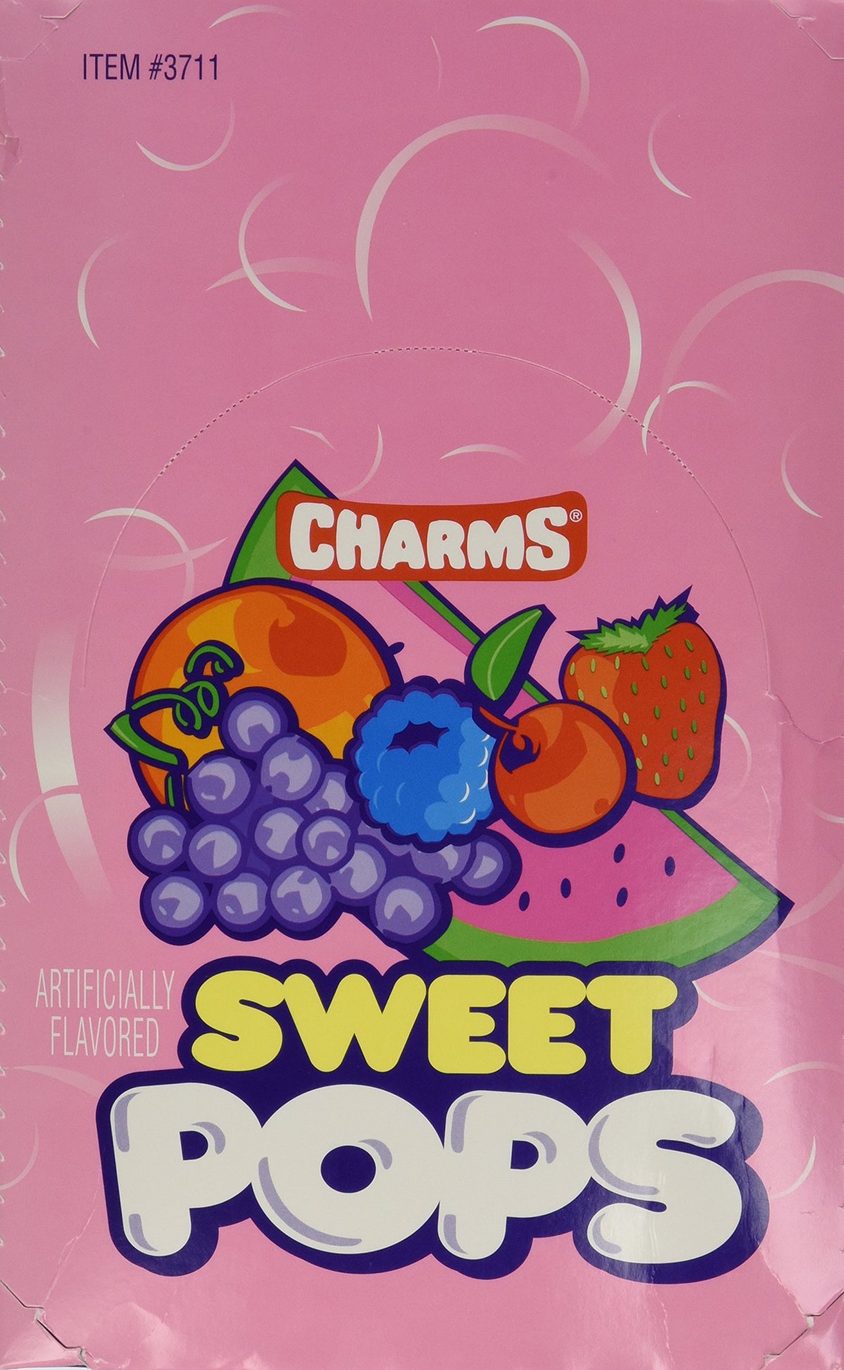 Closeup of Blair Candy Charms Sweet Pops showing assorted flavors and colorful wrappers.