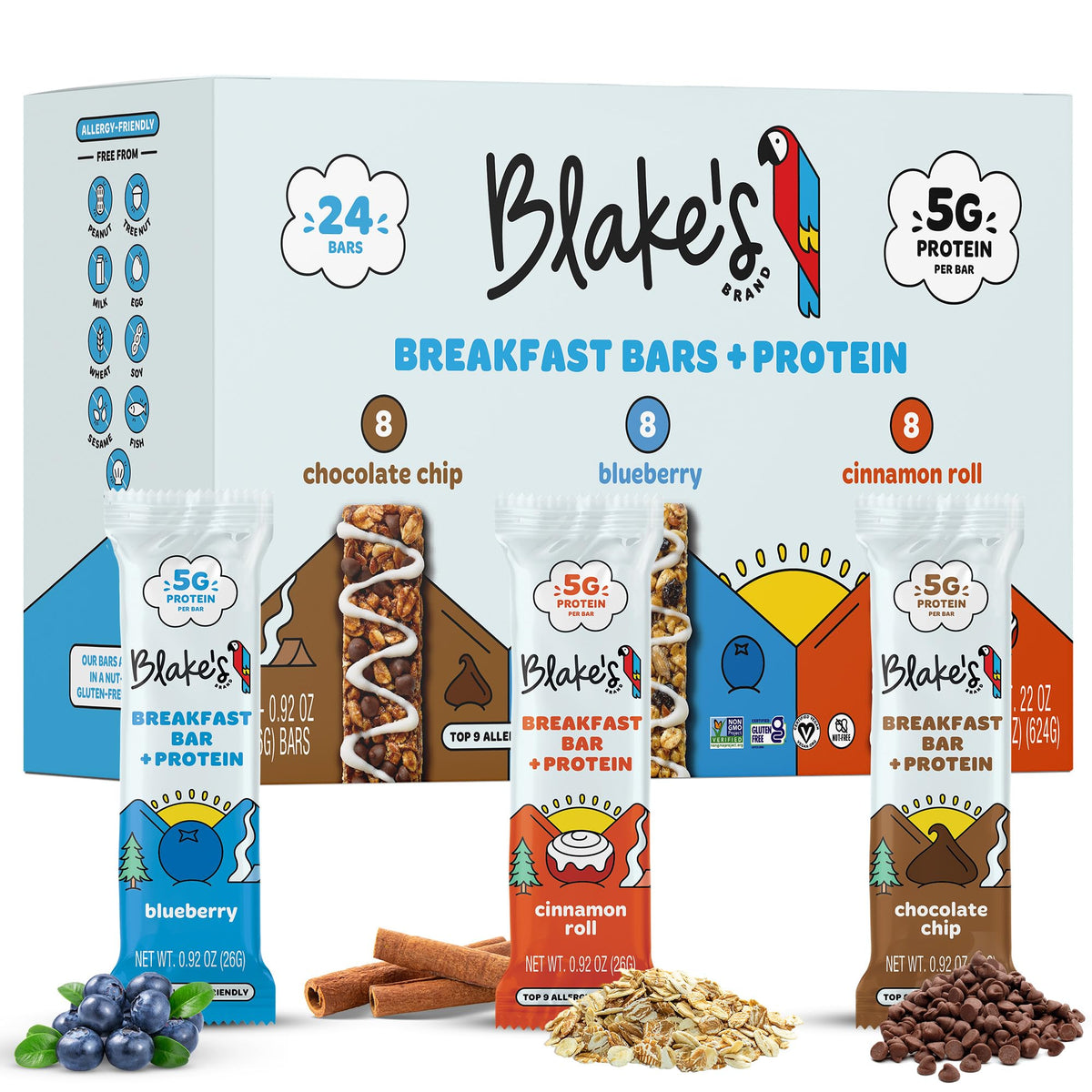 Blake's Seed Based Breakfast Bars blueberry flavor in lunchbox, gluten-free and nut-free snack