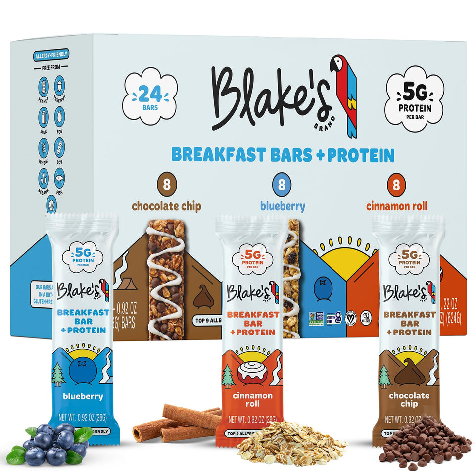 Blake's Seed Based Breakfast Bars blueberry flavor in lunchbox, gluten-free and nut-free snack